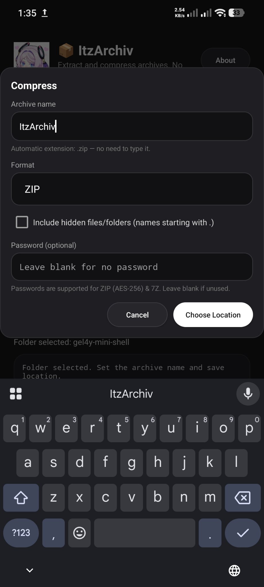 ItzArchiv — dialog kompres